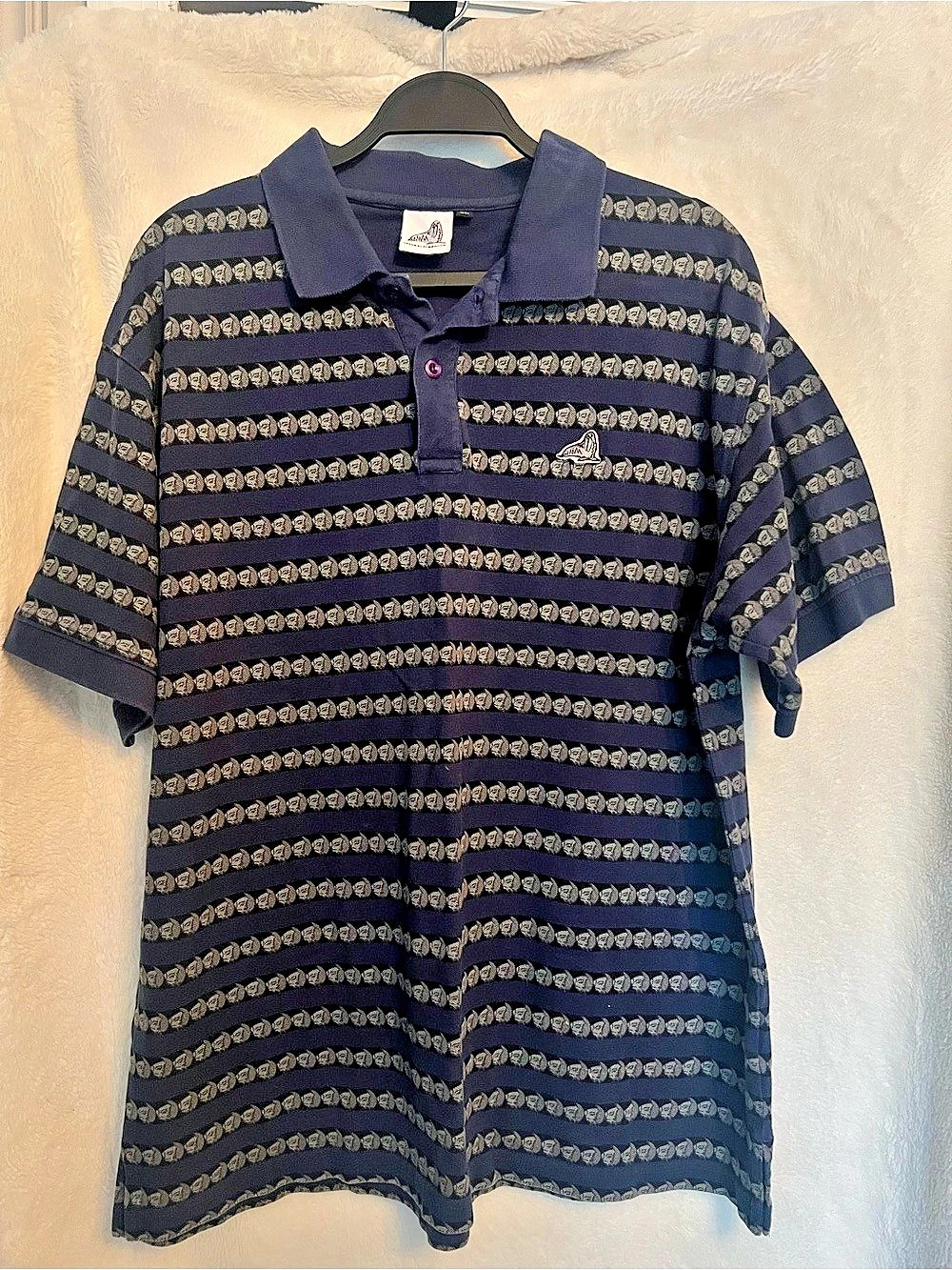 Upper Playground Men's Geometric Polo Blue & Gray Size XL
